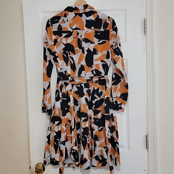 Banana Republic belted shirt dress navy and orange abstract print size 6 - Picture 2 of 11